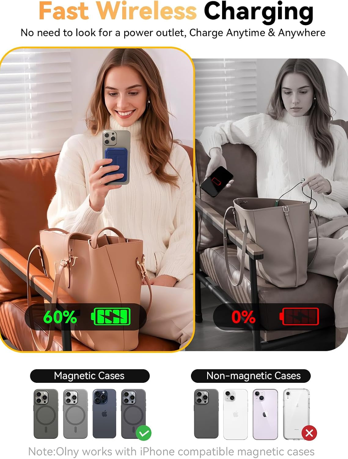 Magnetic Power Bank 10000mAh - Wireless Portable Charger with 20W USB-C Fast Charging, Foldable Stand & LED Display for iPhone 16/15/14/13 - Dark Blue
