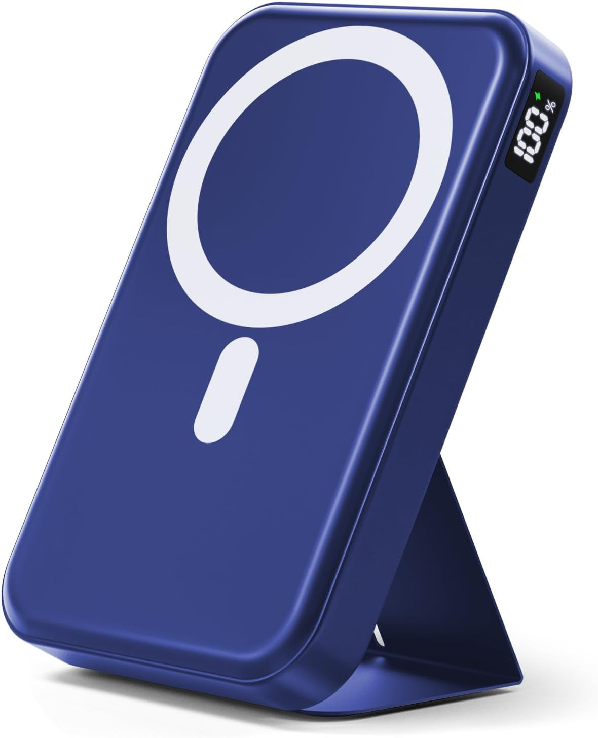 Magnetic Power Bank 10000mAh - Wireless Portable Charger with 20W USB-C Fast Charging, Foldable Stand & LED Display for iPhone 16/15/14/13 - Dark Blue