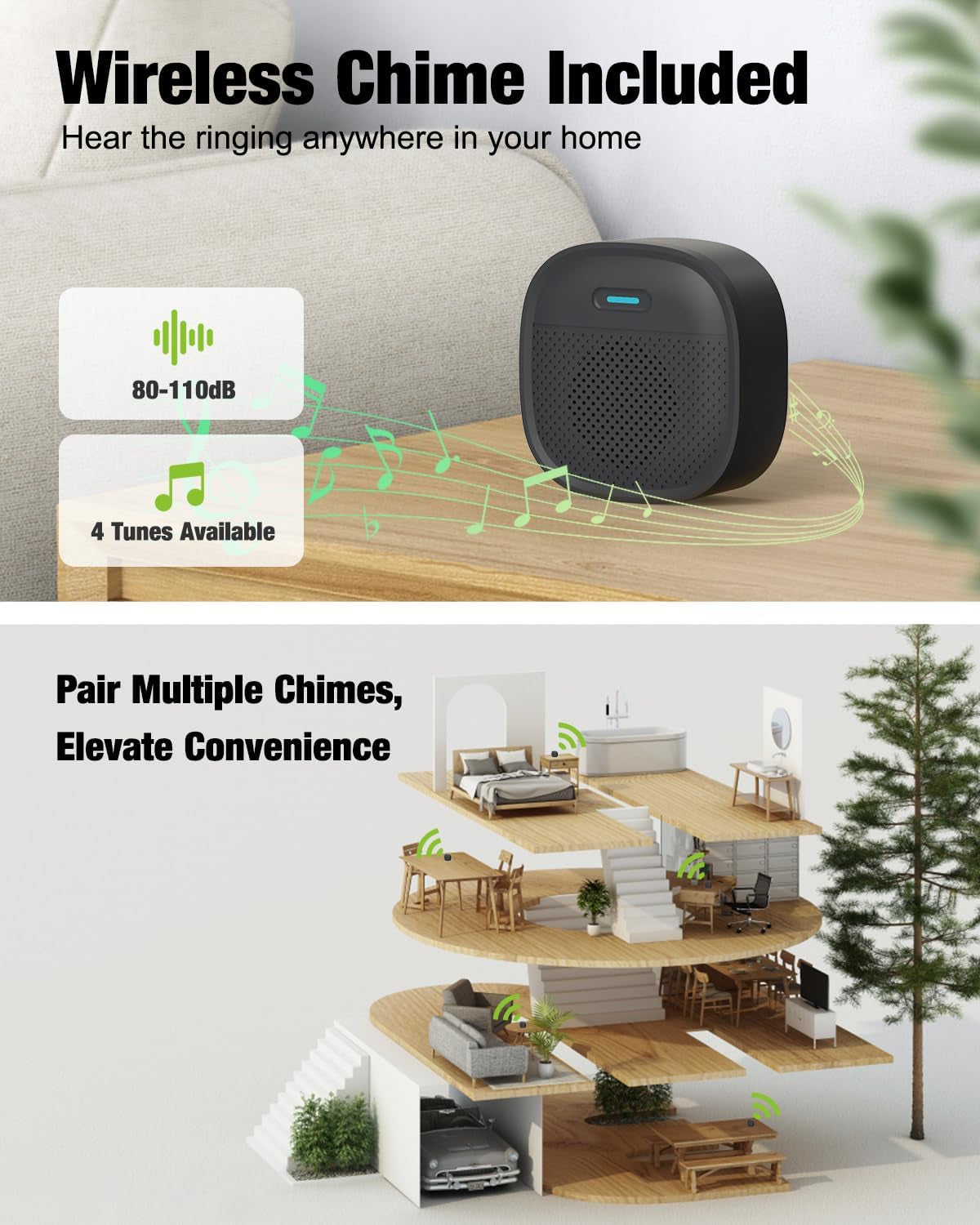 Advanced Wireless Video Doorbell with 1080P HD, 2-Way Talk, Night Vision & Smart Detection - No Subscription Needed!